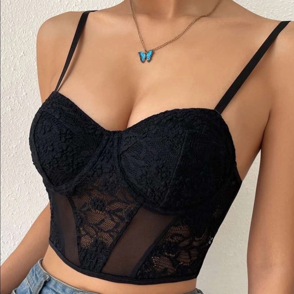 Floral Lace Corset Bustier Crop Cami Top - Picture 3 of 8